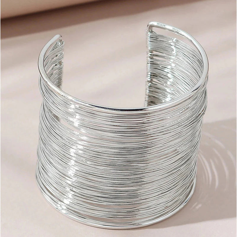 Luna Gleam Multi-Wire Silver Cuff Bracelet