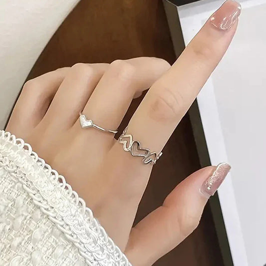 Stackable Heart Silver Rings Set