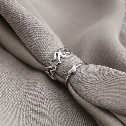 Stackable Heart Silver Rings Set