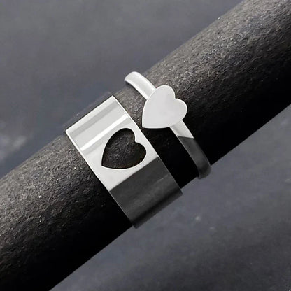 Minimalist Matching Silver Heart Rings Set