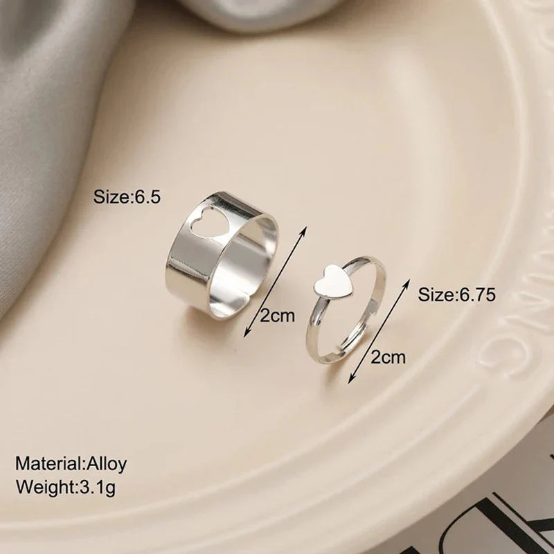 Minimalist Matching Silver Heart Rings Set