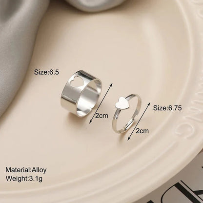 Minimalist Matching Silver Heart Rings Set